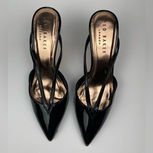Ted Baker Lorenzo Black Patent Leather Mule 3” Heel Womens  Size 6.5